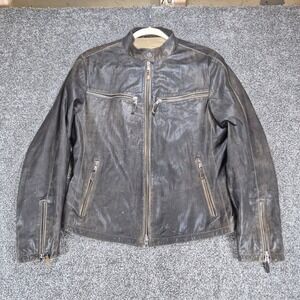 Gimo's Leather Jacket Mens Small Brown Distressed Cafe Racer Moto Made in Italy